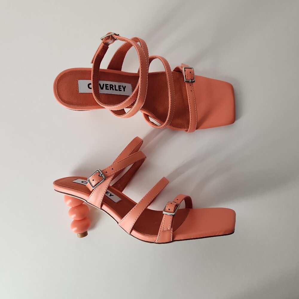 Anthropologie x CAVERLEY Mazie strappy leather Heels Coral Orange EU 36 US 6 - Picture 2 of 16